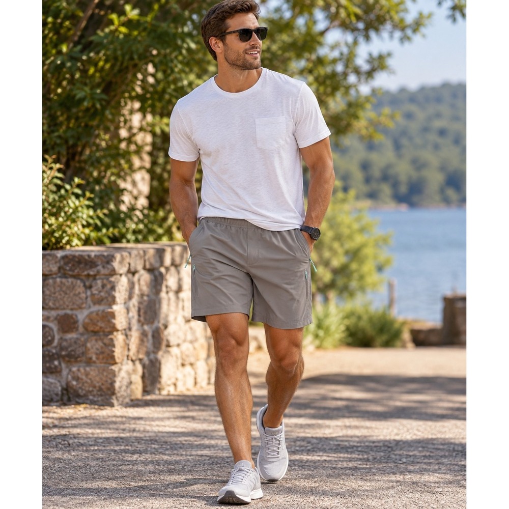 Birddogs Classic Shorts Mens Small Gray Lined 7" Athletic Gym Stretch Zip Pocket